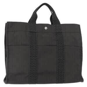 HERMES Her Line MM Hand Bag Canvas Gray Silver Auth mr1717